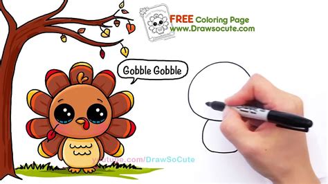 How To Draw A Cute Turkey Step By Step Easy Thanksgiving Video