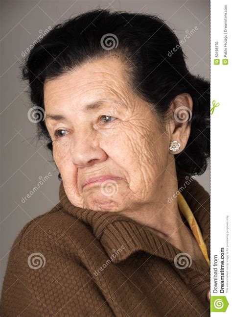 Portrait Of Old Cranky Woman Grandmother Stock Photography