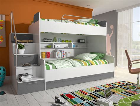 Etagenbett Kinderbett Beto Mit Setlicher Treppe Links In Weiß Grau Coole Betten Für Kinder