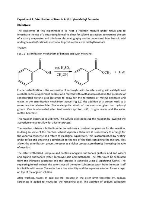 Esterification Of Benzoic Acid To Give Methyl Benzoate Theory Fig 1