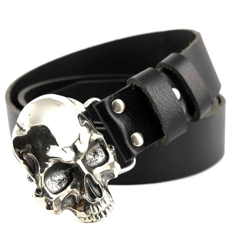 Leather Belt With Solid Buckle Skull Human Skull Belt Buckle Etsy Canada