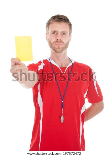 Portrait Referee Blowing Whistle While Showing Stock Photo 197572472