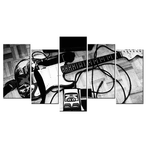 Black And White Picture Electric Guitar Canvas Painting Music Art Decor