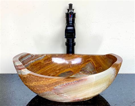 Natural Stone Sink Rustic Onyx Hand Carved Vessel Sink Vanity