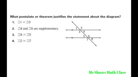 What Postulate Or Theorem Justifies Each Statement Youtube
