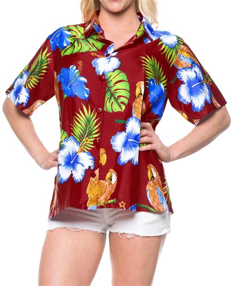 La Leela Happy Bay Womens Plus Size Hawaiian Shirt Button Down Aloha