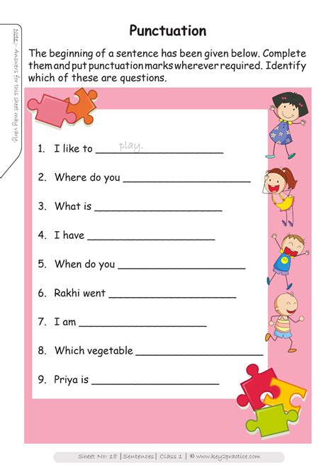 English Worksheets Grade 1 Workbook On Sentences