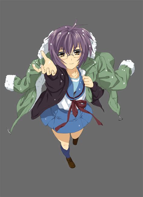 Safebooru Absurdres Brown Eyes Glasses Highres Jacket Nagato Yuki Nsxnewver Purple Hair School