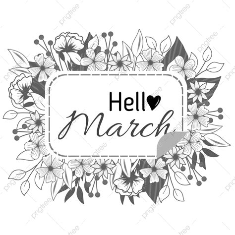 Hello March Hd Transparent Doodle Flower And Leaf With White Frame