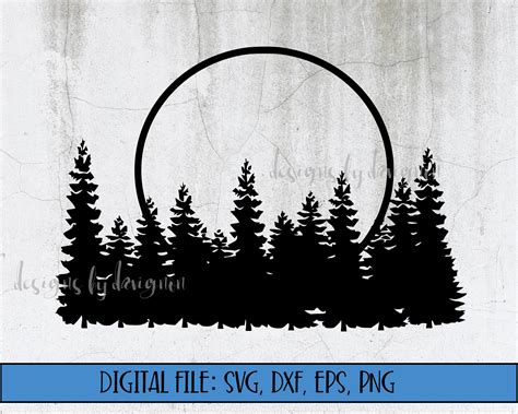 Digital File Full Moon With Trees Outline Cut File Svg Etsy