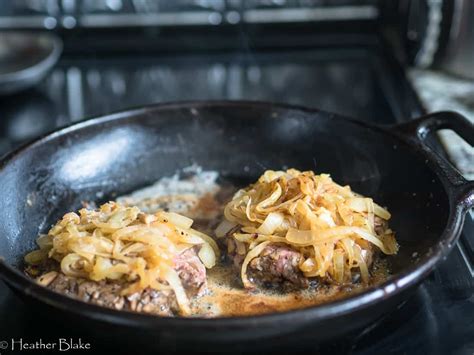 The gravy she whipped up was essentially made from a package of onion soup, a package of brown gravy mix, a lot of worcestershire sauce, some beef broth and sautéed mushrooms and smothered over a skillet burger. Colorado Fried Onion-Mushroom Burgers - Rocky Mountain Cooking