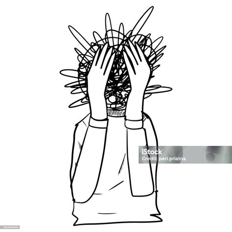 Hand Drawn Confusion Concept Girl With Anxiety Touch Head Surrounded By