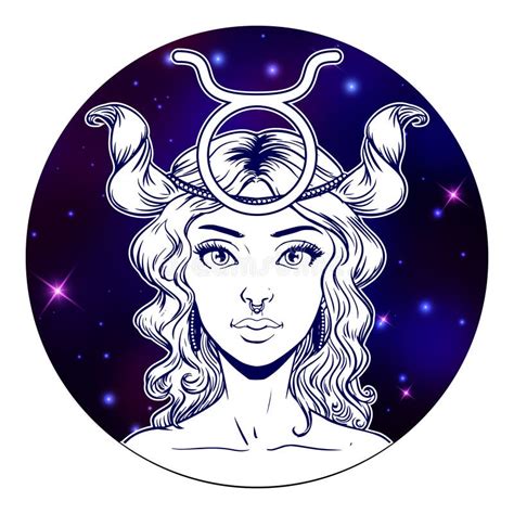 Taurus Zodiac Sign Artwork Beautiful Girl Face Horoscope Symbol Star
