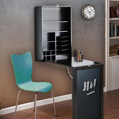 Transforms into a spacious table when you pull out from underneath a false drawer and keep adding. All Purpose Fold Down Table Desk Black Table/Wall Cabinet ...