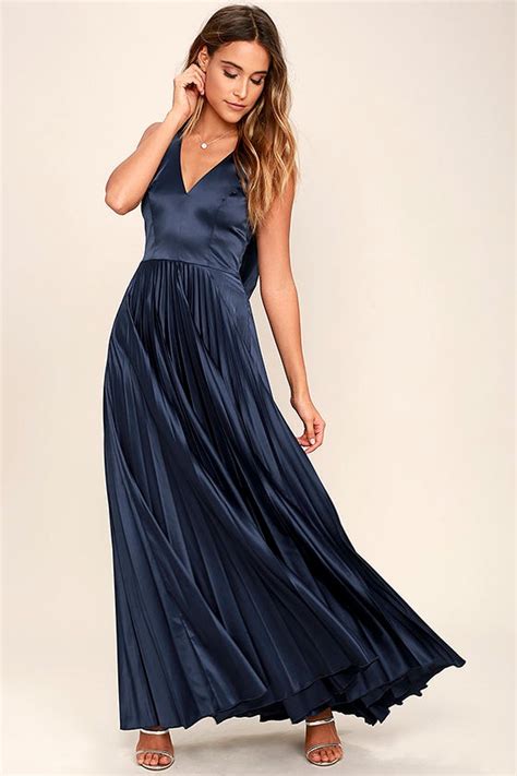 Lovely Navy Blue Dress Formal Maxi Dress Bridesmaid Dress Satin Dress 96 00 Lulus