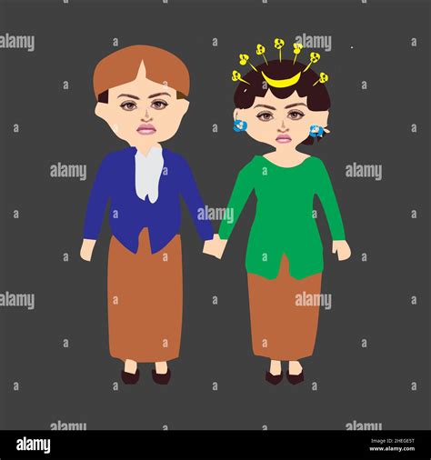 Vector Illustration Of Javanese Bridal Kebaya And Blangkon Dress Stock