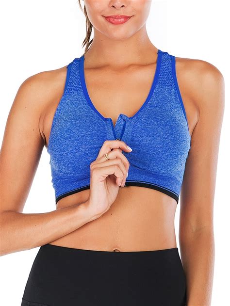 Youloveit Youloveit Women Sports Bra Front Zipper Yoga Bras Padded Stretch Fitness Tops