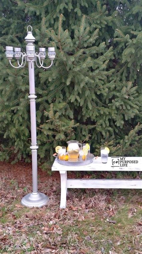 Repurposed Floor Lamp And A Chandelier Make A Great Garden Or Patio