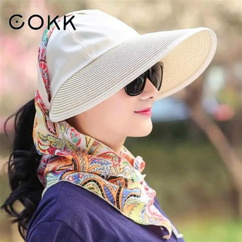 Cokk Sun Hat Summer Hats For Women Foldable Uv Protection Anti Uv Wide Brim Foldable Women Hat
