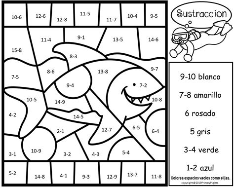 Spanish Color By Number Subtraction Ocean Set Made By Teachers