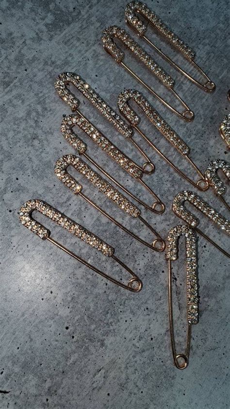Pc Set Gold Rhinestone Safety Pin Brooches For Clothing Etsy