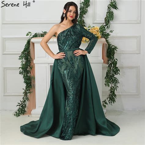 Buy Green One Shoulder Long Sleeves Evening Dresses