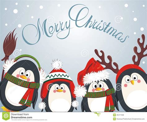 Merry Christmas Cute Penguins Stock Vector Illustration Of Bird