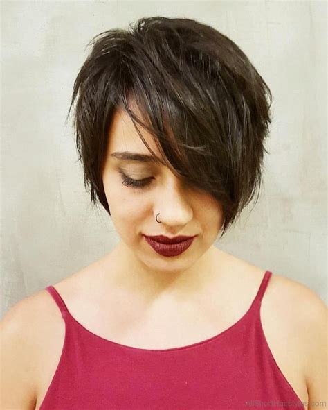 Ask your stylist for a choppy, uneven neckline, side bangs that fall in front of your ear, and layers that are slightly longer on the top. 40 East Short Layered Hairstyles