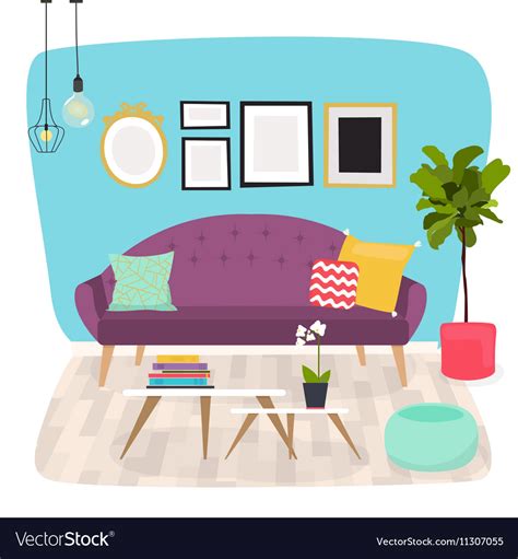 Living Room Furniture And Home Accessories Vector Image