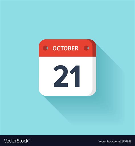 October 21 Isometric Calendar Icon With Shadow Vector Image