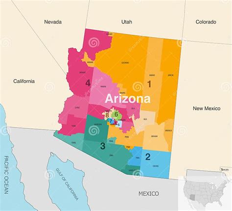 Arizona State Counties Colored By Congressional Districts Vector Map