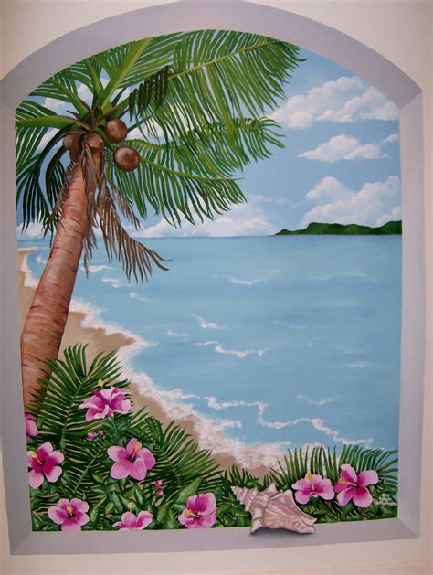 Palm Trees On Beach Ocean View Fake Window Poster Artofit