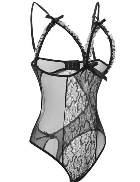us black women sexy lingerie open cup crotchless teddy lace sleepwear one piece ebay