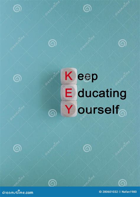 Key Keep Educating Yourself Symbol Wooden Cubes With Red Words Key