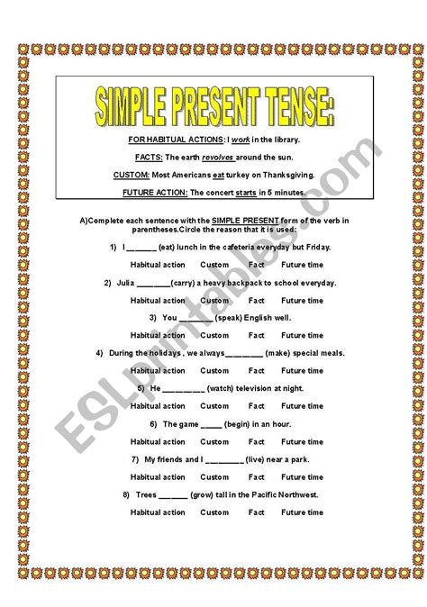 SIMPLE PRESENT TENSE ESL Worksheet By Teachergisele