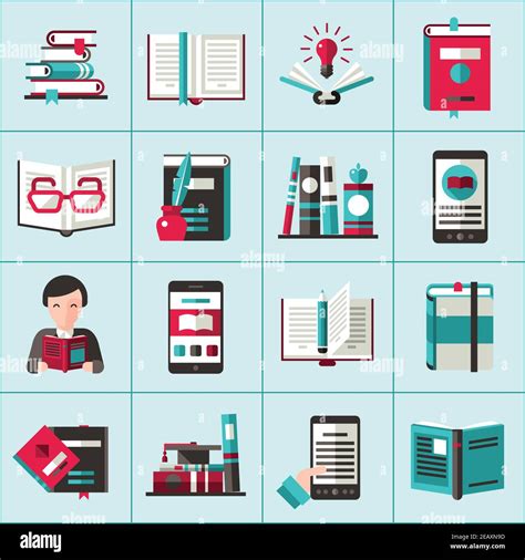 Books Reading Multimedia Library And Education Icons Set Isolated