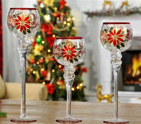 Christmas Candle Holders Poinsettia Glass Hurricane Candle Holders