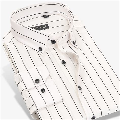 2017 Autumn Mens Contrast Black White Striped Dress Shirts 100 Cotton