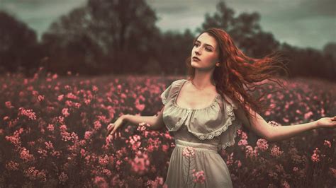 Wallpaper Women Outdoors Redhead Flowers Red Photography Romance