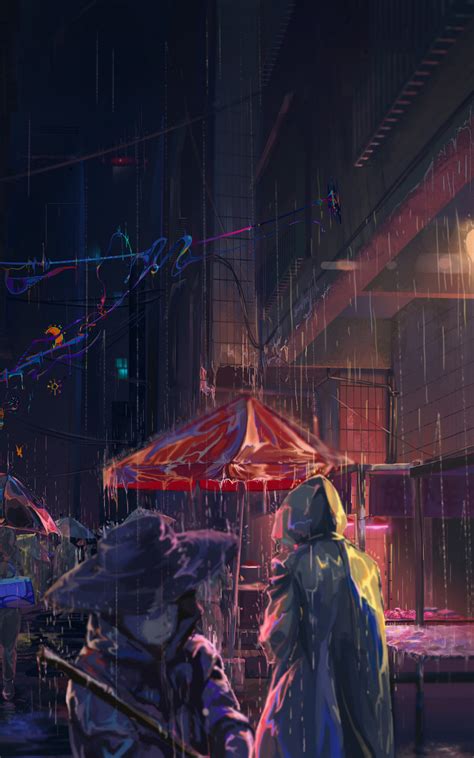 Download Wallpaper 800x1280 Rain Anime Girl Umbrella Art Original