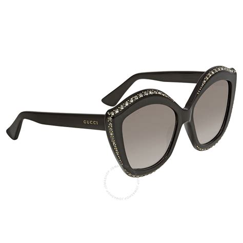Gucci Swarovski Clear Crystals Trim Grey Cat Eye Ladies Sunglasses