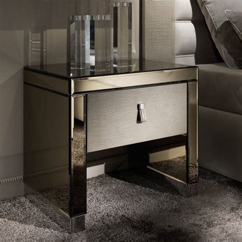 The contemporary bedside tables are handy and convenient because they are small and compact, which making them ideal for both large and small spaces. Modern Mirrored Alligator Embossed Leather Bedside Table