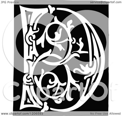 Clipart Of A Vintage Black And White Monogram Letter D Royalty Free
