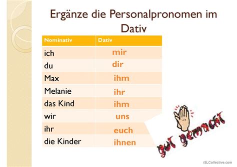 Personalpronomen Im Dativ English Esl Powerpoints