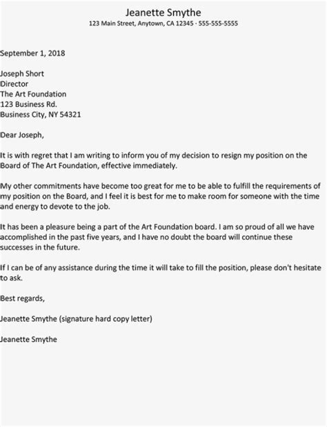 Editable Board Resignation Letter Example Board Member Resignation