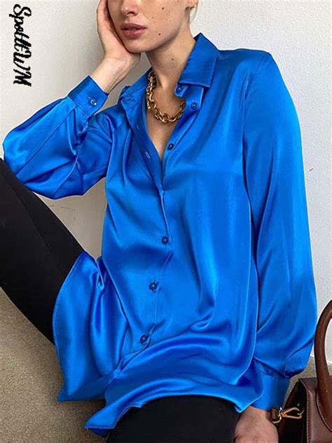 Satin Blouses Women 2022 Blouse Green Button Up Silk Shirts Long Sleeve