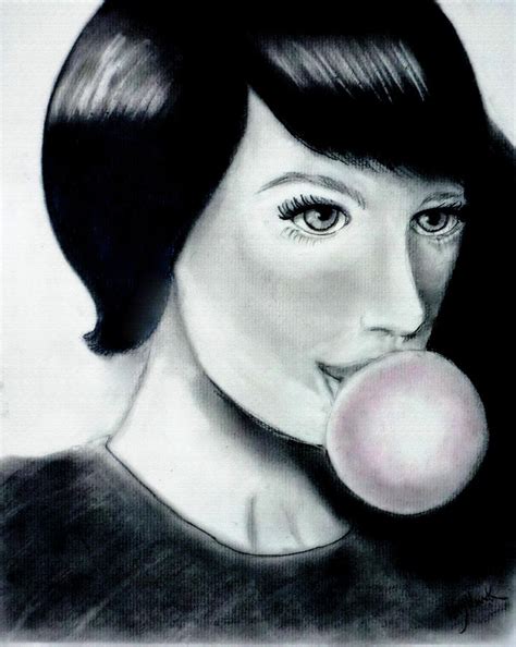 Girl With The Bubble Gum Drawing By Katy Hawk Fine Art America