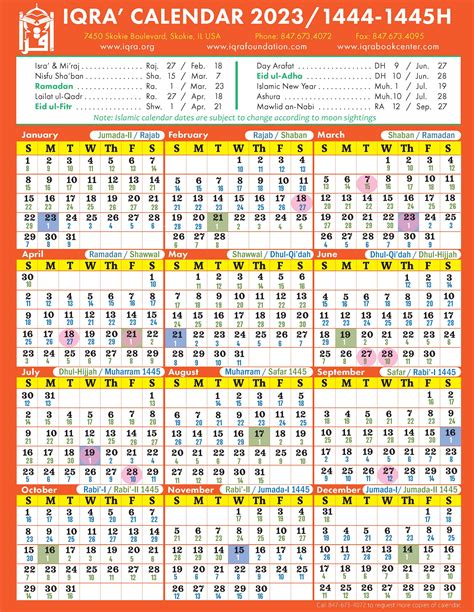 Iqra Islamic Dates Calendar 2023 1444 1445h 196iqra