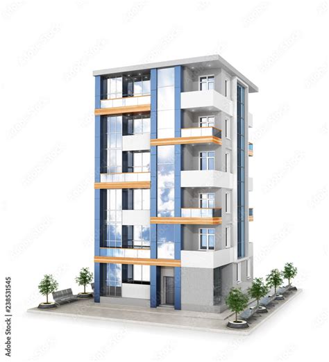 Facade Of New Modern Apartment Building 3d Illustration Stock