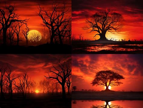 Premium Photo Burning Tree Silhouettes Against Fiery Sunset Sky